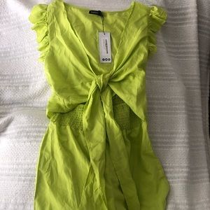 Neon green front tie romper